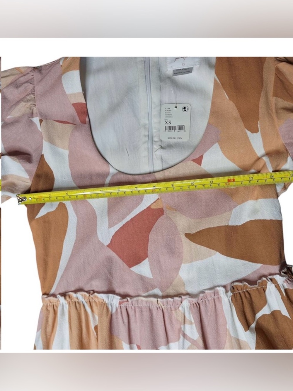 NWT! From Free People Girl & The Sun Pink & Tan Abstract Leaf Print Mini Dress - Picture 3 of 10